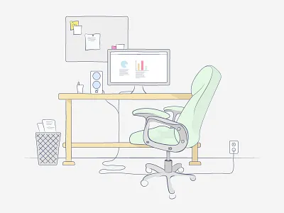 My Desk chair computer desk handdrawn room simple ui vector