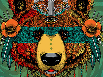 Oaktown Spirit Animal bear fox theater oakland psychedelic screenprint spirit animal string cheese incident