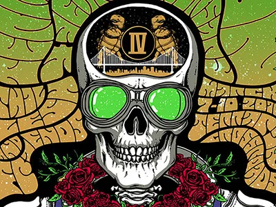 Cosmic Skull and Roses concert poster gigposters grateful dead phil lesh psychedelic screenprint skull and roses terrapin crossroads