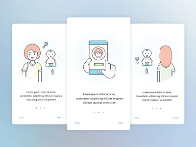 App Walkthrough android app design blue icons illustrations interface ios mobile soft colours ui walk through walkthrough