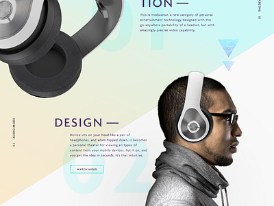 Headset audio display geometric gradient headphones headset home page media screen vertical video website