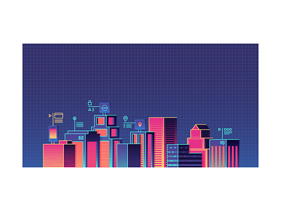 Sudo blog hero image 80s city data gradients illustration iphone location sudo tech vintage wave