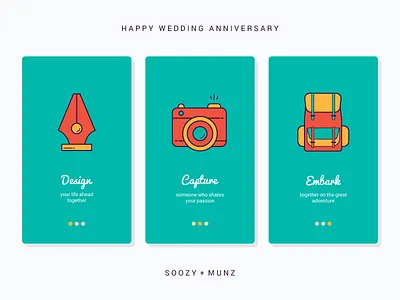Wedding anniversary anniversary couples hobbies illustrations on boarding product design screens vector wedding
