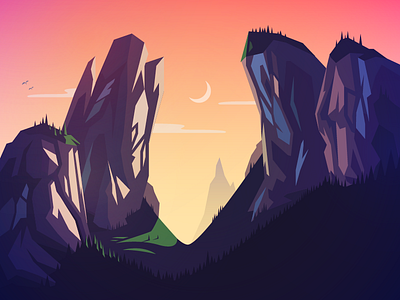 Valley cliffs illustration moon valley