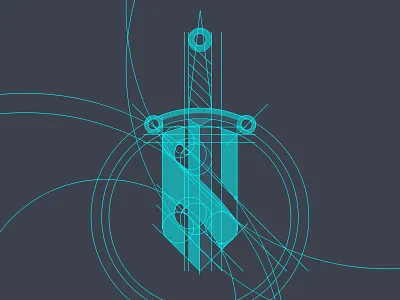 Think Efficient Consulting — Construction of the logo construction grid logo outlined shield sword