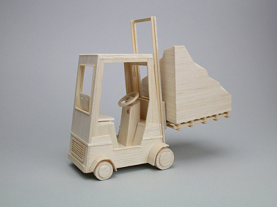 Mountain piece balsa wood fork lift truck miniature model mountain sculpture