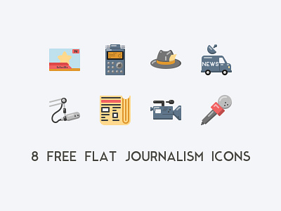 Flat Journalism Icons breaking news journalism microphone press radio recorder tv