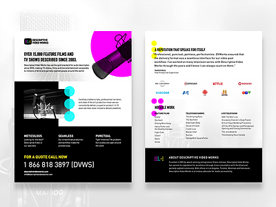 Descriptive Video Works Sell Sheet Concept black and white braille branding design neon print print design sell sheet