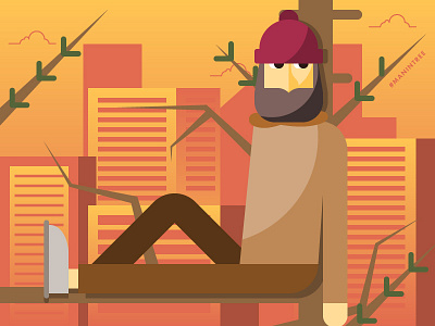Seattle Man In Tree character flat gradient hipster illustration man in tree news police seattle shadows skyline