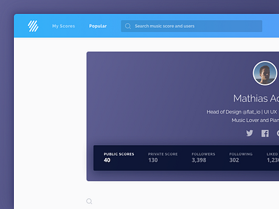 Flat profile design desktop flat flat design music profile ui ux
