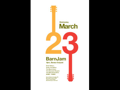 Barn Jam Mar 23 advertising gig posters graphic design icons illustration logo marks logos packaging posters silkscreen t shirts typography