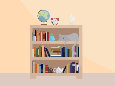 Afternoon Naps bookshelf cat clock cute globe kitty plant sleeping sleepy tea teapot