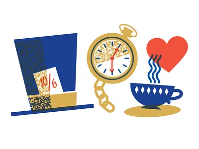 Lewis Carroll Icons alice in wonderland clock cup hat heart icons illustrations pocket watch tea watch
