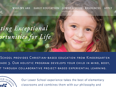 Lower School Landing Page - WIP education landing page school