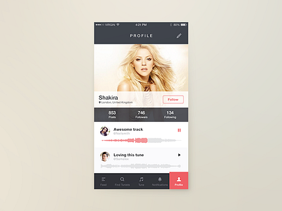 Tunist Profile Screen album app bangalore compose india ios music player profile psd song ui design