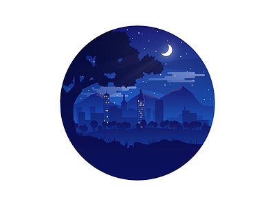 Blue Skyline 2d badge circle colorful flat gradiant illustration illustrator landscape photoshop skyline vector