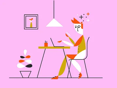 Old one guy illustration multi tasking never sleep working