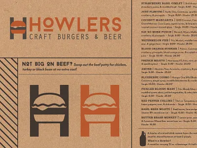 Howlers Branding brand cocktails craft howler icon identity logo paper restaurant