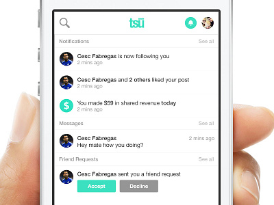 tsu - Responsive Notifications app clean iphone notifications responsive social ui ux web