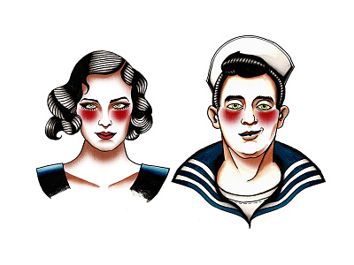 Tattoo Flash Sailor And Girl design drawing flash tattoo