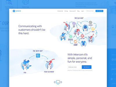 Intercom's New Homepage homepage illustration marketing saas ui web web design