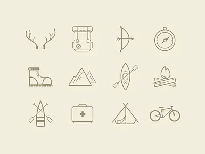 Evergreen Soul icon set branding camping green hiking hunting icons mountains outdoors visual language
