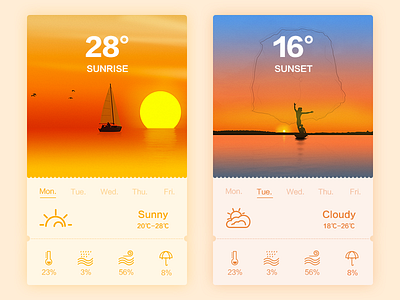 Weather Sea Sunrise Sunset interface app interface sea sunrise sunset ui weather