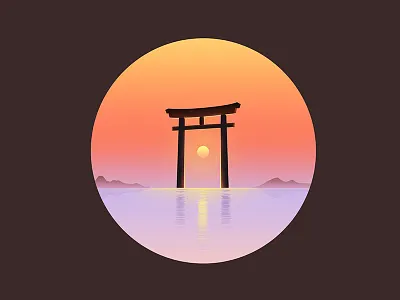 夕陽 colorful flat gradient illustration japan landscape morning sea sunset