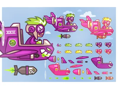 Phantom XXIV Plane Game Sprites action adventure cartoon character games pilot plane red side scrolling sprite sheets thunder vector