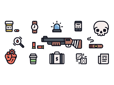 Deal clean deal flat illustration iconography illustration line line art out line shotgun skull weapon