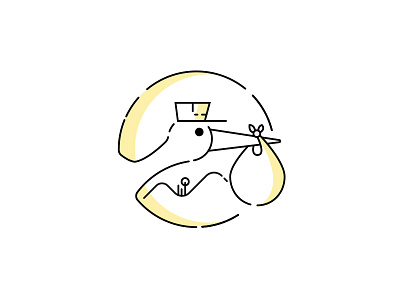 stork logo animal design line logo minimal rounded stork yellow