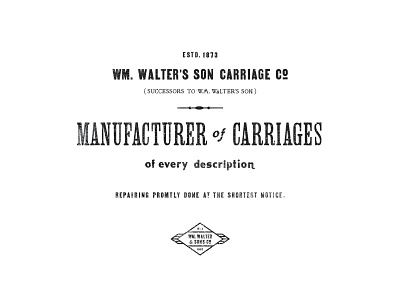 Walter's Son Carriage Co. badge carriage co typography wood type