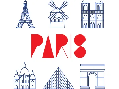 Iconic Paris font icon illustration logo minimal monuments paris type