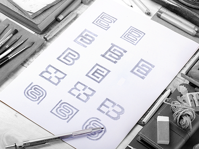 EB brand letter b letter e logo mark mockup monogram sketch