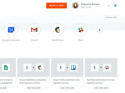 Zapier Navigation dropdown explore navigation profile