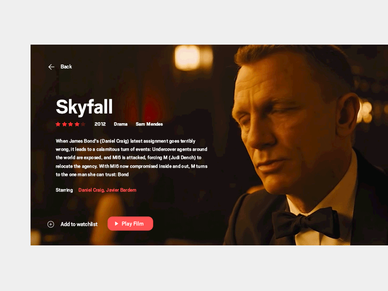 Movie Card UI animation card clean minimal movie skyfall ui ux video watch