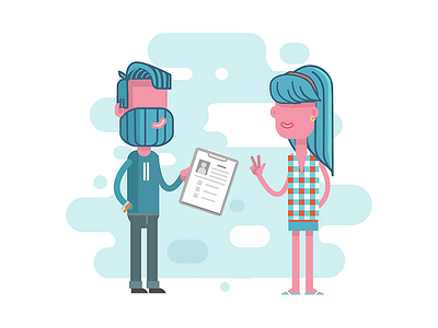 Interview character design 2d character design flat girl guy hello hi illustration interview man vector woman