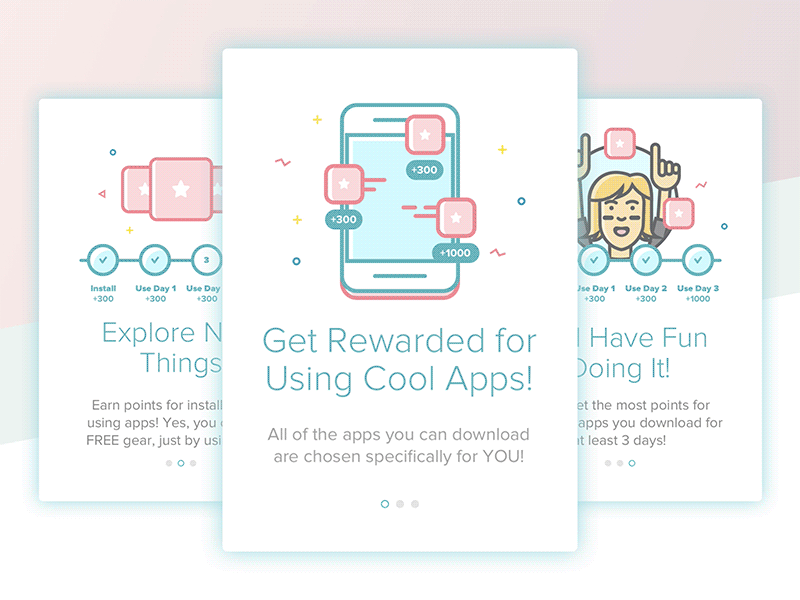 App Rewards Onboarding apps blocks check emotion fun happy phone pink points reward