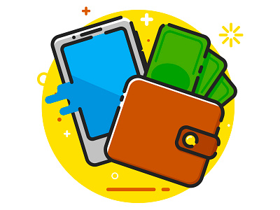 Money and phone illustration line line art money phone vector