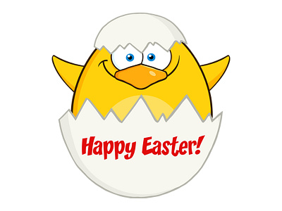 Surprise Yellow Chick Cartoon Character Out Of An Egg Shell animal cartoon chick chicken easter egg graphics greeting holiday illustration mascot vector