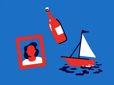 Red & Blue boat illustration navy sailing