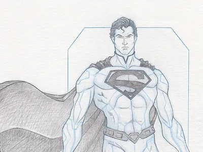Superman - Pinup blue pencil lead pencil sketch superman