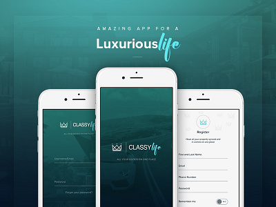 Classy Life app concept design login luxury mobile mobile app registration ui uiux ux welcome