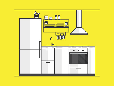 Kitchen furniture home house illustration interior kitchen line outline vector