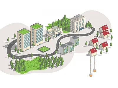 Isometric Neighborhood (small) 3d building city house isometric market neighborhood road school town tree