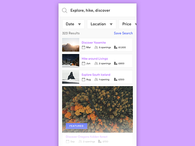 Looking for adventure adventure app blue cards filter ios list purple result search shadows