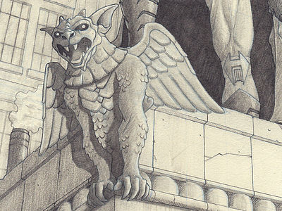 Gargoyle closeup batman blue pencil gargoyle pencil