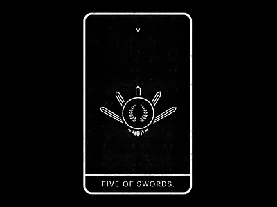 Five Of Swords. black branch minimal olive swords tarot triumph victory white wreath