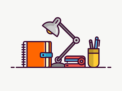 Office Icon diary icon illustration line line art mug pencil box simple staple work lamp