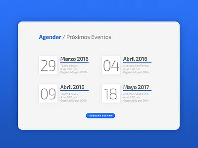 Upcoming events calendar clean event homepage list minimal numbers simple ui web website